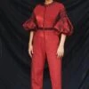 Chandrima Red Cotton Cordwork Jumpsuit
