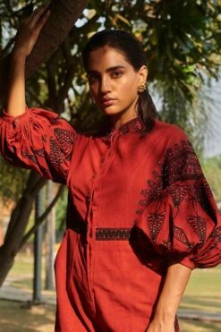 Chandrima Red Cotton Cordwork Jumpsuit -Deals Haute Togs Store cfw20js05 3