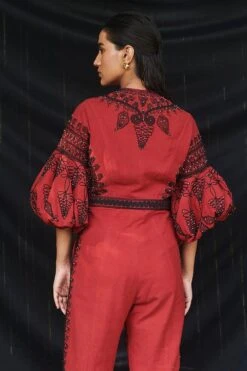 Chandrima Red Cotton Cordwork Jumpsuit -Deals Haute Togs Store cfw20js05 4