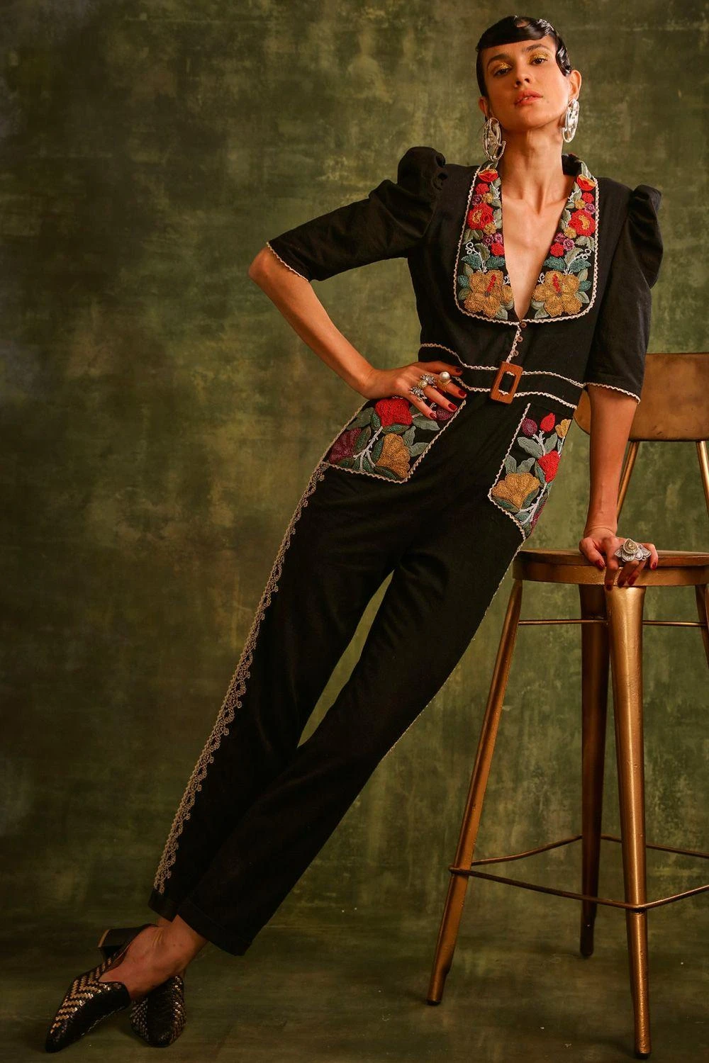 Chandrima Black Kala Cotton Beadwork Jumpsuit 3 Chandrima Black Kala Cotton Beadwork Jumpsuit