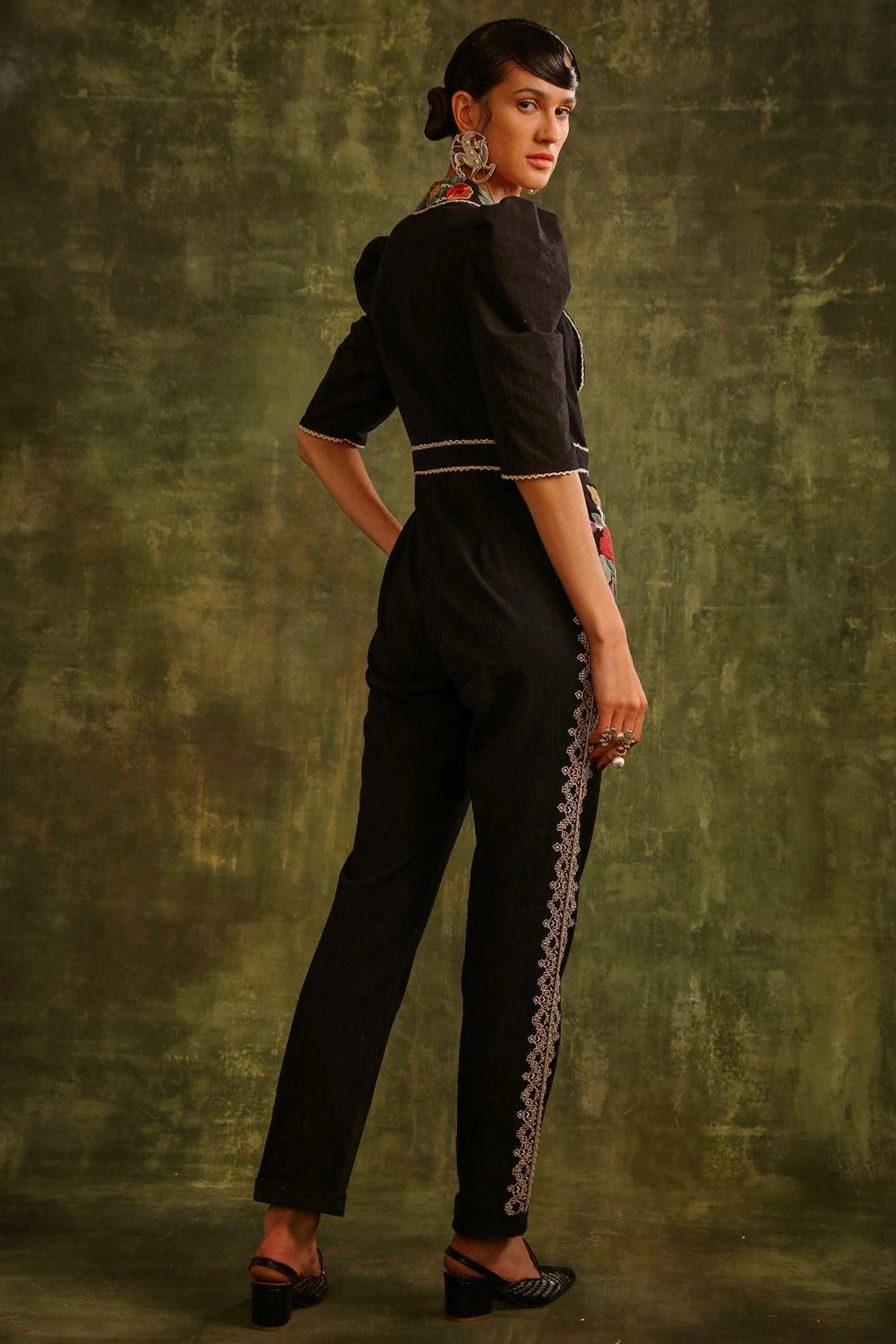 Chandrima Black Kala Cotton Beadwork Jumpsuit 5 Chandrima Black Kala Cotton Beadwork Jumpsuit - Image 3