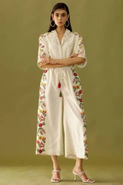 Chandrima Ivory Floral Embroidered Jumpsuit