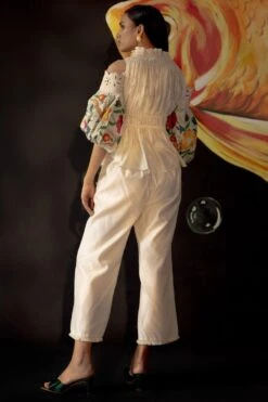 Chandrima Ivory Cold Shoulder Ruched Top -Deals Haute Togs Store ch1225 4