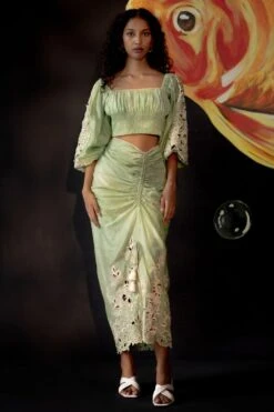 Chandrima Sage Green Ruched Skirt
