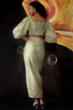 Chandrima Sage Green Ruched Skirt -Deals Haute Togs Store ch1260 3