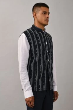 Countrymade Hand Embroidered Linen Bundi -Deals Haute Togs Store cm btc bd 04 3