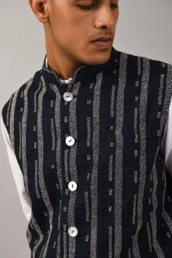 Countrymade Hand Embroidered Linen Bundi -Deals Haute Togs Store cm btc bd 04 4