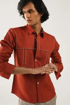 Countrymade Earth Red Linen Shirt -Deals Haute Togs Store cm ctd sh 04 3
