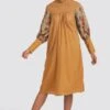 Chandrima Smocked Neck Mustard Dress -Deals Haute Togs Store css20d27 1