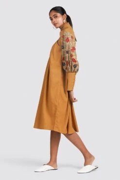 Chandrima Smocked Neck Mustard Dress -Deals Haute Togs Store css20d27 3