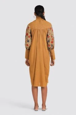 Chandrima Smocked Neck Mustard Dress -Deals Haute Togs Store css20d27 5