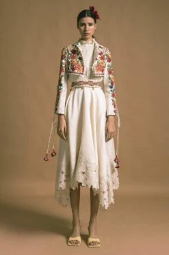 Chandrima Ivory Asymmetric Skirt With Cutwork