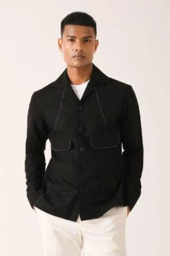 Dhruv Vaish Black Flap Pocket Shirt