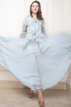 Devika Bhayana Powder Blue Ruffle Top With An Embroidered Sharara -Deals Haute Togs Store db 035 2