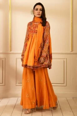 Debyani Orange Printed Kalidar Sharara Set
