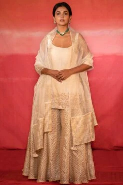 Deep Thee Ivory Embroidered Silk Sharara Set