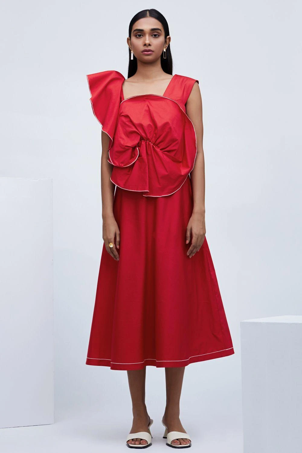 ECHO Red Cotton Dress With Frill Detail 3 ECHO Red Cotton Dress With Frill Detail