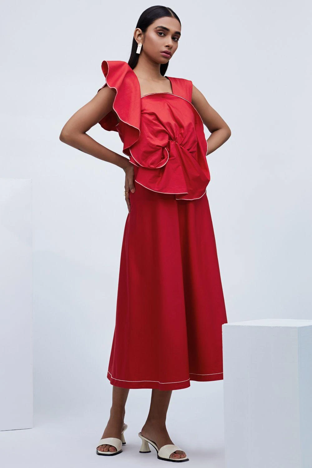 ECHO Red Cotton Dress With Frill Detail 4 ECHO Red Cotton Dress With Frill Detail - Image 2