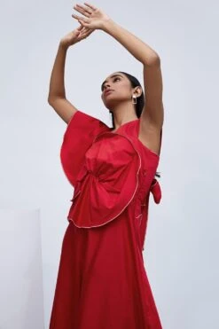 ECHO Red Cotton Dress With Frill Detail 9 ECHO Red Cotton Dress With Frill Detail -Deals Haute Togs Store ecs0109 3