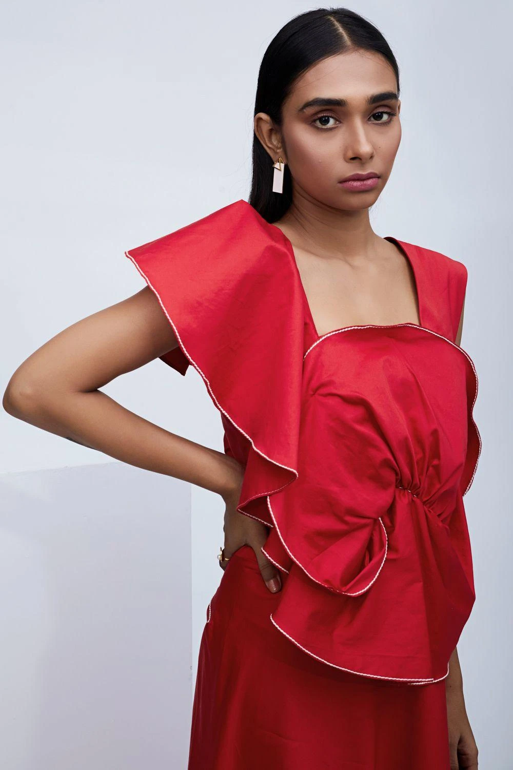 ECHO Red Cotton Dress With Frill Detail 6 ECHO Red Cotton Dress With Frill Detail - Image 4