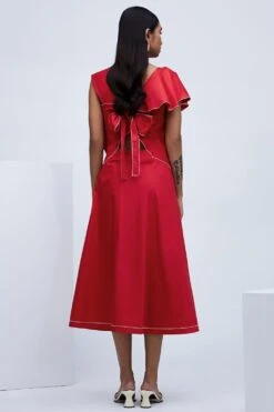 ECHO Red Cotton Dress With Frill Detail 11 ECHO Red Cotton Dress With Frill Detail -Deals Haute Togs Store ecs0109 5