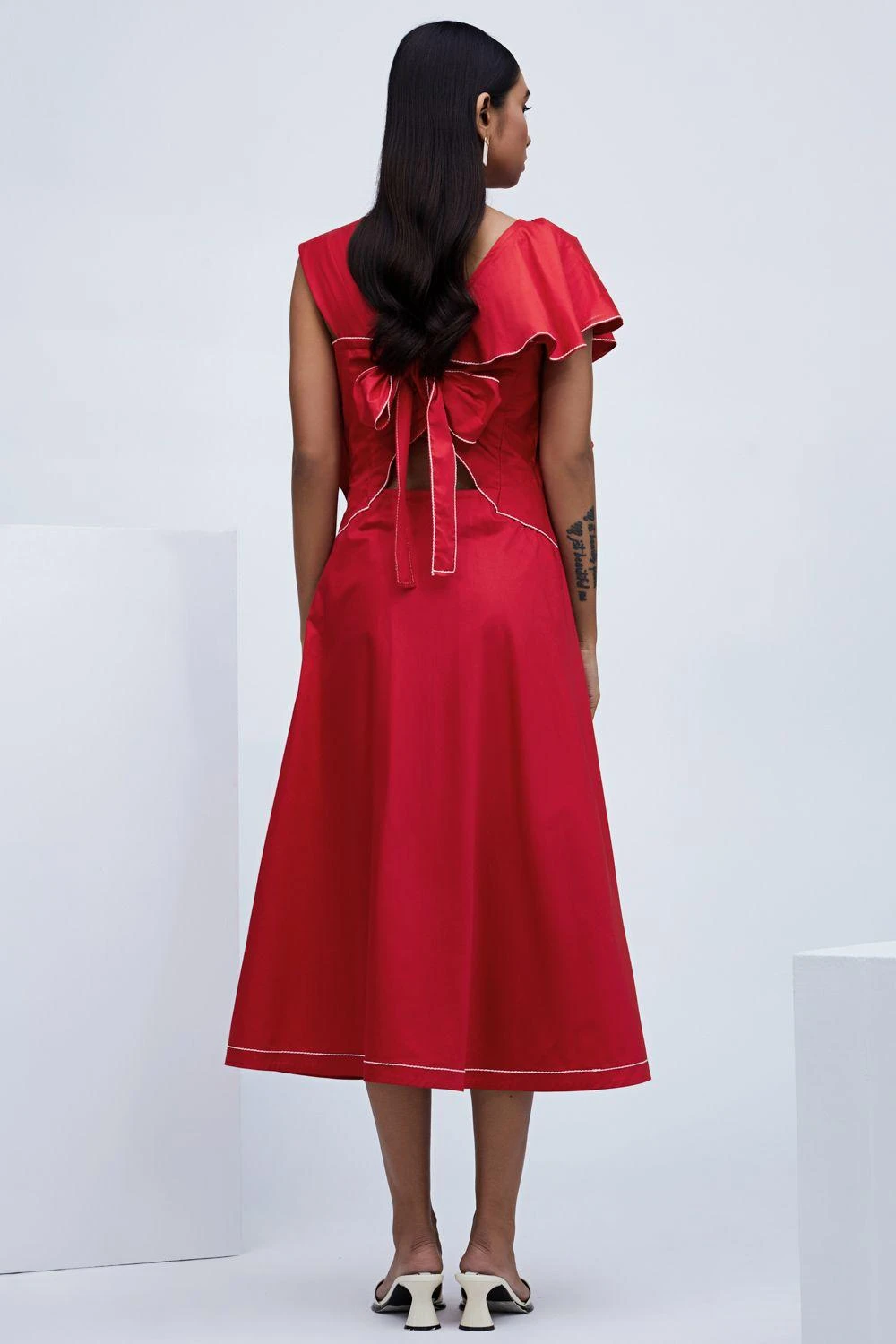 ECHO Red Cotton Dress With Frill Detail 7 ECHO Red Cotton Dress With Frill Detail - Image 5