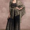 Tarun Tahiliani Black Printed Sharara Set With Satin Organza Cape 1 Tarun Tahiliani Black Printed Sharara Set With Satin Organza Cape -Deals Haute Togs Store fa awu shm sha 2 cp cw 03 1
