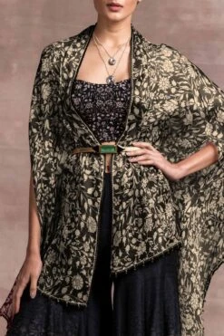 Tarun Tahiliani Black Printed Sharara Set With Satin Organza Cape -Deals Haute Togs Store fa awu shm sha 2 cp cw 03 3