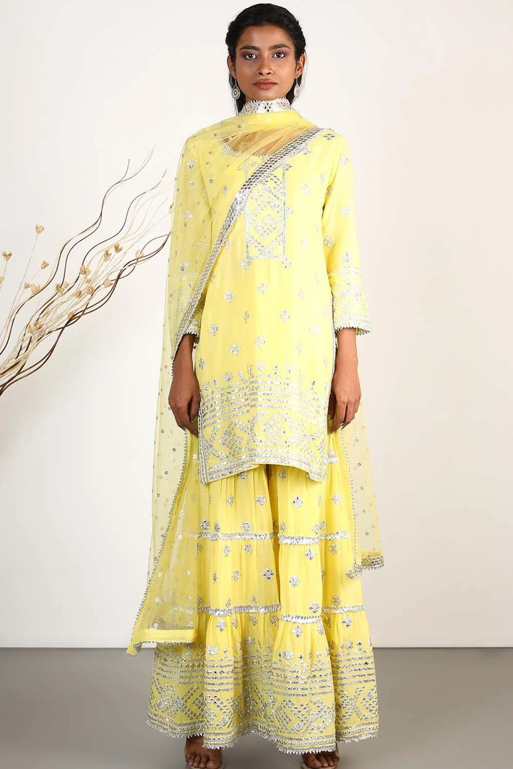 Gopi Vaid Yellow Embellished Short Kurta & Sharara Set 3 Gopi Vaid Yellow Embellished Short Kurta & Sharara Set