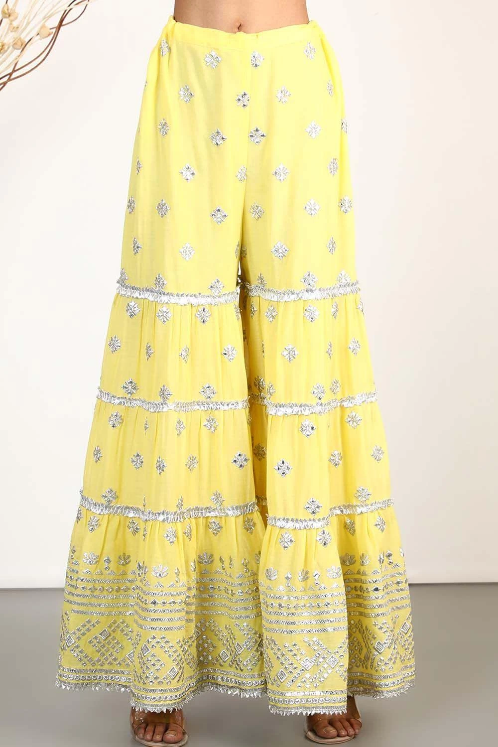 Gopi Vaid Yellow Embellished Short Kurta & Sharara Set 5 Gopi Vaid Yellow Embellished Short Kurta & Sharara Set - Image 3