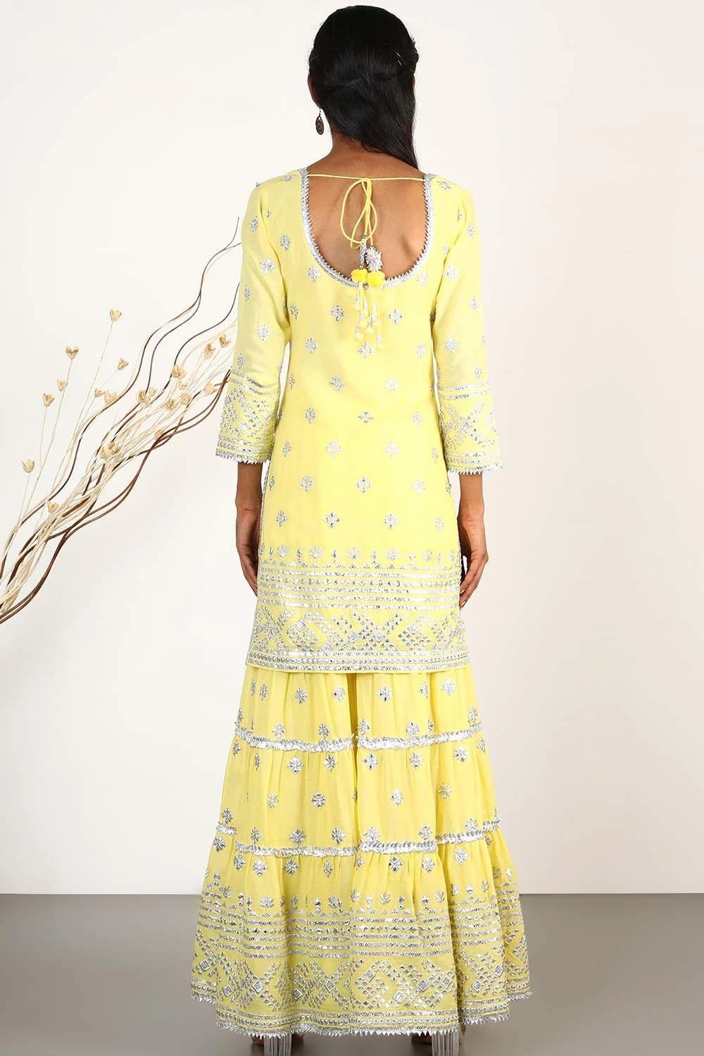 Gopi Vaid Yellow Embellished Short Kurta & Sharara Set 6 Gopi Vaid Yellow Embellished Short Kurta & Sharara Set - Image 4