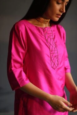 Shorshe Bright Pink Silk Kurta & Gold Tissue Sharara Set -Deals Haute Togs Store hkpnkslk set 4