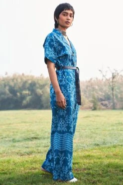 Ikai Slate Blue Shibori Dyed Jumpsuit -Deals Haute Togs Store ik19 2