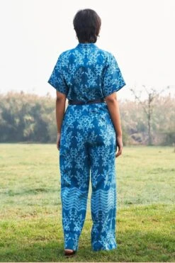 Ikai Slate Blue Shibori Dyed Jumpsuit -Deals Haute Togs Store ik19 5