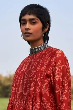 Ikai Rust Shibori Dyed Pleated Shirt -Deals Haute Togs Store ik33 4