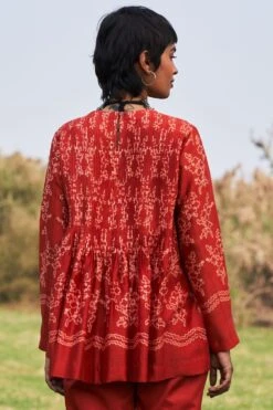 Ikai Rust Shibori Dyed Pleated Shirt -Deals Haute Togs Store ik33 5