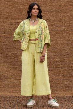 Sunira Designs Green Pleated High Waist Pants