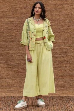 Sunira Designs Green Pleated High Waist Pants -Deals Haute Togs Store j2226b 3