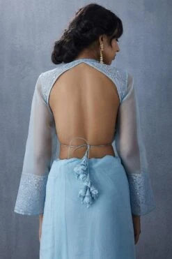 Torani Sky Blue Tulle Aari Work Blouse -Deals Haute Togs Store jpss012b 4