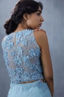 Torani Sky Blue Organza Aari Work Blouse -Deals Haute Togs Store jpss018b 2