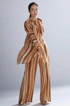 KoAi Chanderi Silk Striped Oversized Shirt -Deals Haute Togs Store kofw20007 3