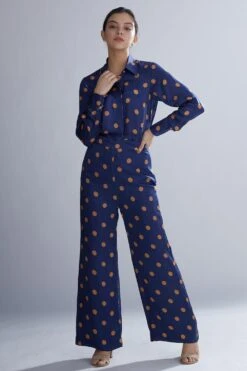 KoAi Blue And Orange Polka Shirt