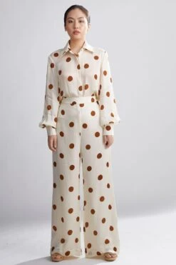 KoAi Cream And Brown Polka Shirt
