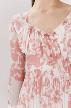 KoAi White & Pink Floral Frill Dress -Deals Haute Togs Store koss21045 3