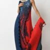 Kiran Uttam Ghosh Navy & Red Ombre Printed Drape Dress