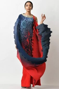 Kiran Uttam Ghosh Navy & Red Ombre Printed Drape Dress 12 Kiran Uttam Ghosh Navy & Red Ombre Printed Drape Dress -Deals Haute Togs Store kug1021008 5