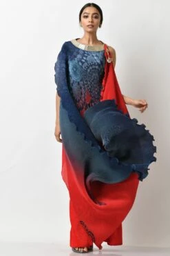 Kiran Uttam Ghosh Navy & Red Ombre Printed Drape Dress 13 Kiran Uttam Ghosh Navy & Red Ombre Printed Drape Dress -Deals Haute Togs Store kug1021008 6