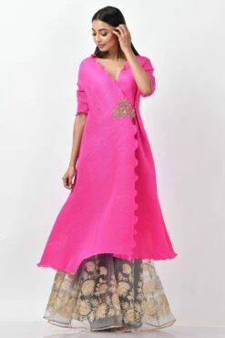 Kiran Uttam Ghosh Pink Wrap Kurta & Blue Gota Sharara Set
