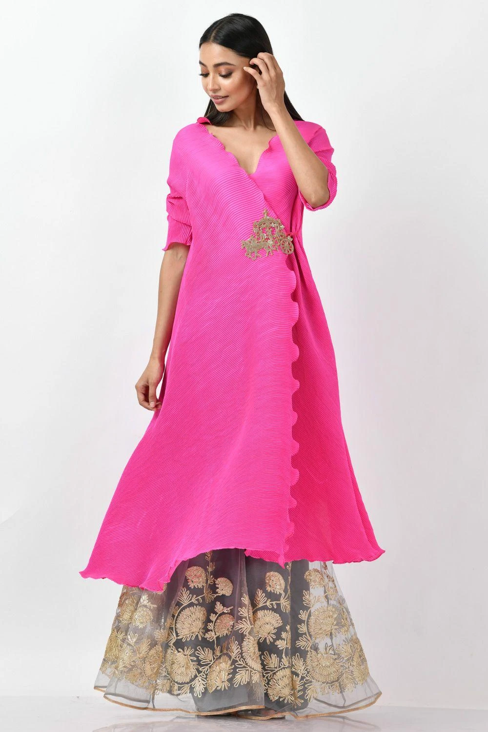 Kiran Uttam Ghosh Pink Wrap Kurta & Blue Gota Sharara Set 3 Kiran Uttam Ghosh Pink Wrap Kurta & Blue Gota Sharara Set