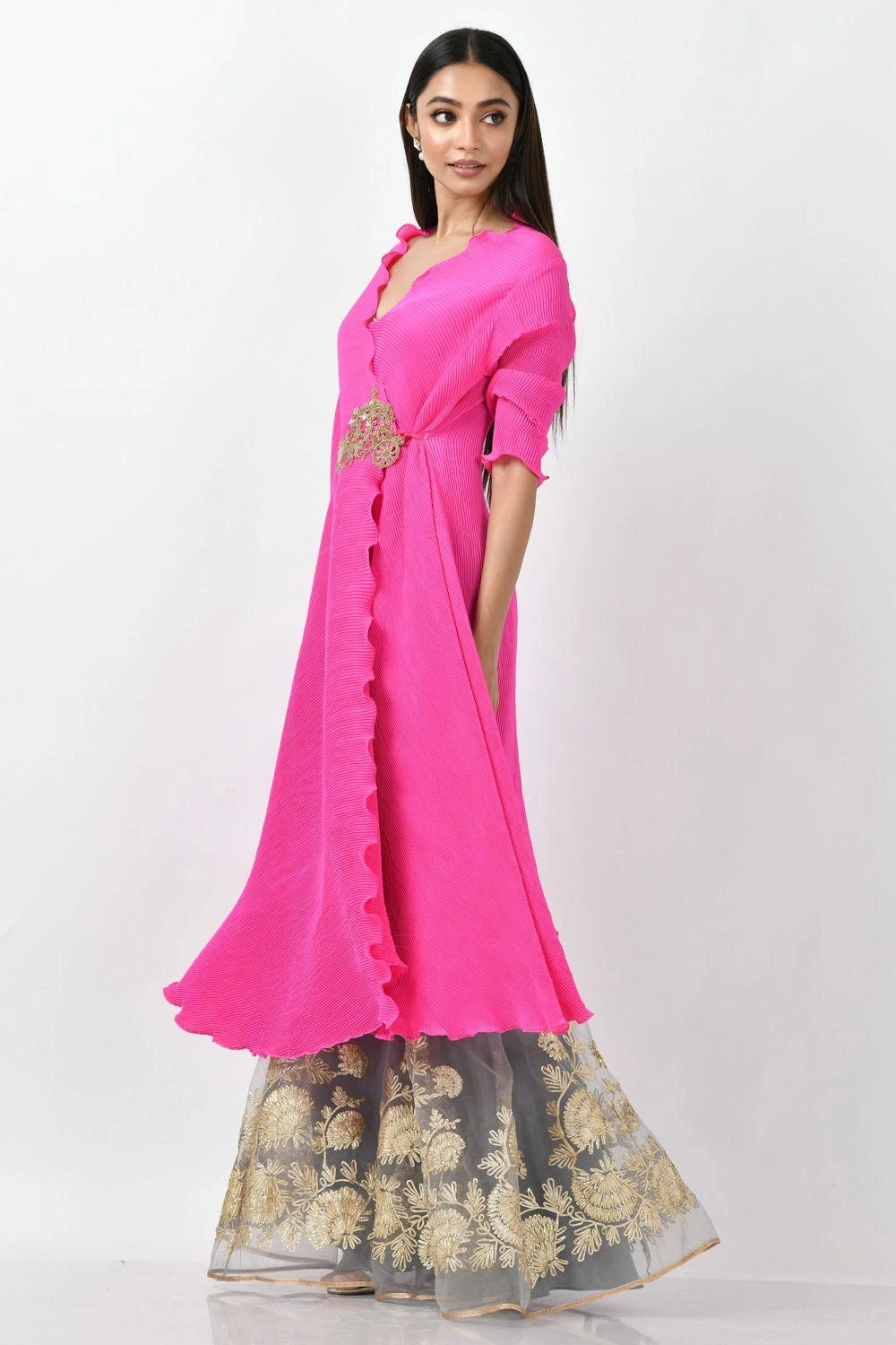 Kiran Uttam Ghosh Pink Wrap Kurta & Blue Gota Sharara Set 4 Kiran Uttam Ghosh Pink Wrap Kurta & Blue Gota Sharara Set - Image 2